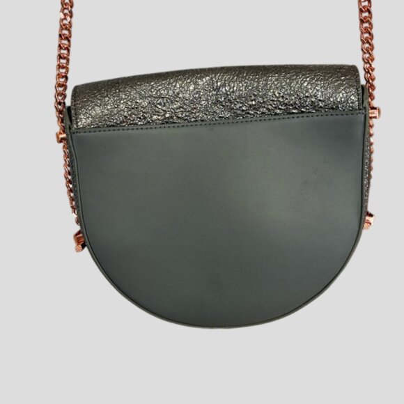 NWOT Ted Baker Silver/Grey Shimmer Roxanne Half Moon Saddle Leather Crossbody - Picture 4 of 16